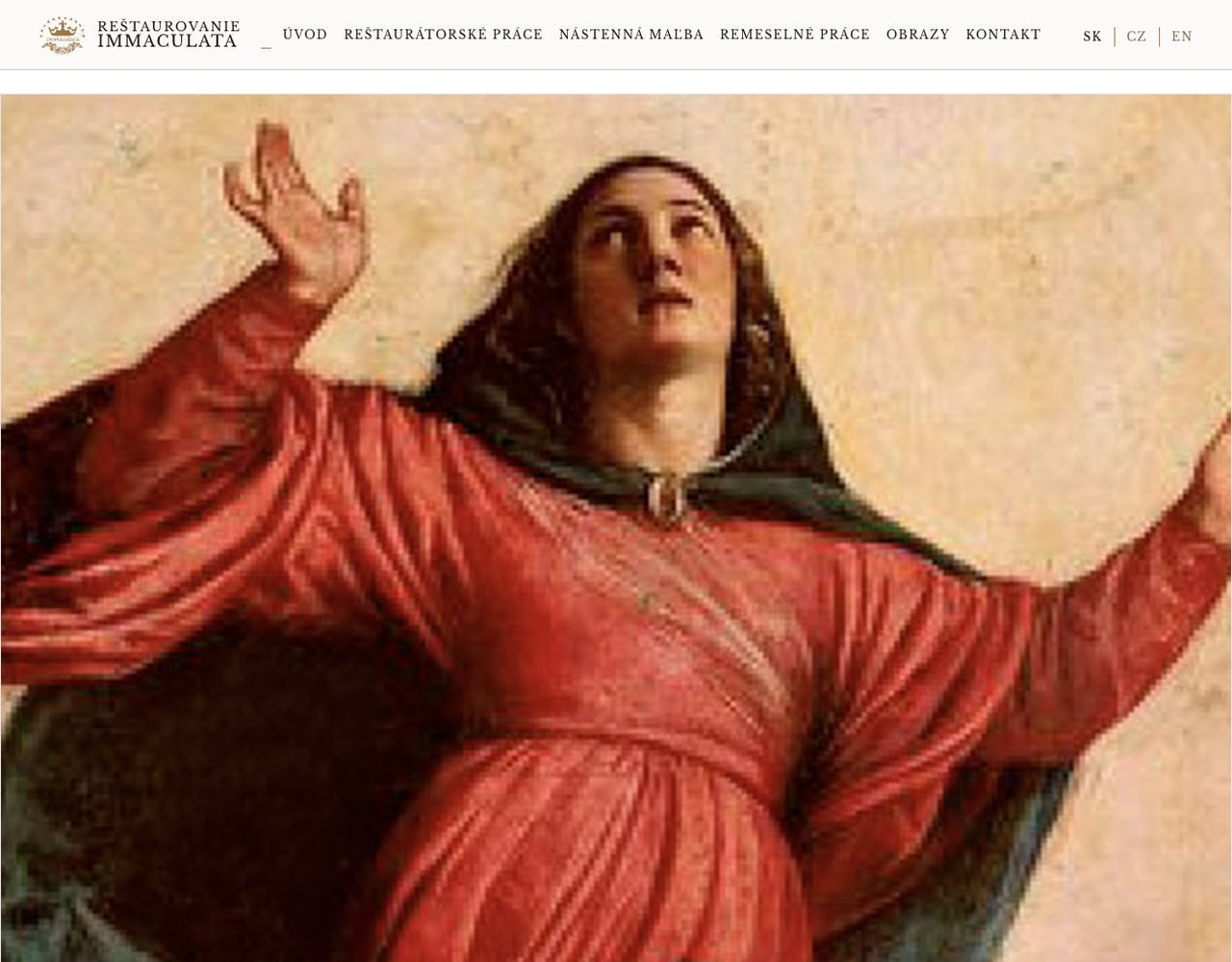 Immaculata homepage with its lead photograph and introduction to restoration services
